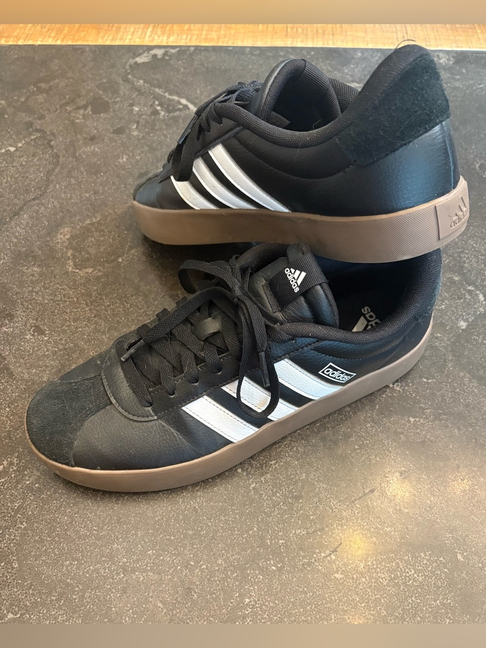 adidas Unisex Black Sneakers with White Stripes and Gum Sole
